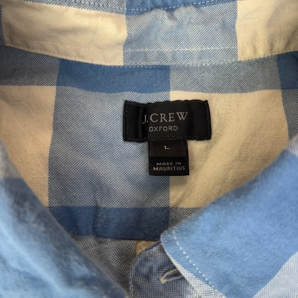 J.Crew Oxford Shirt Mens Large Blue White‎ Buffalo Check Button Down Long Sleeve